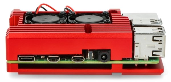 Gehäuse für Raspberry Pi 4B - Aluminium mit zwei Lüftern - rot