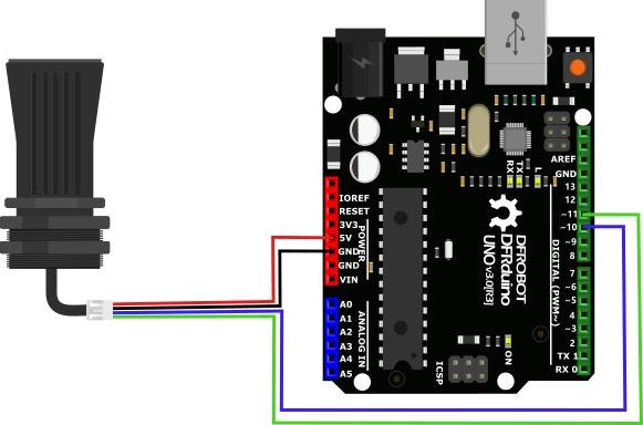 Ein Beispiel für die Verbindung des Sensors mit Arduino