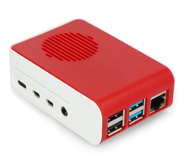Gehäuse für Raspberry Pi 4B mit Lüfter blauer LED-Hintergrundbeleuchtung - ABS - weiß rot - LT-4A11