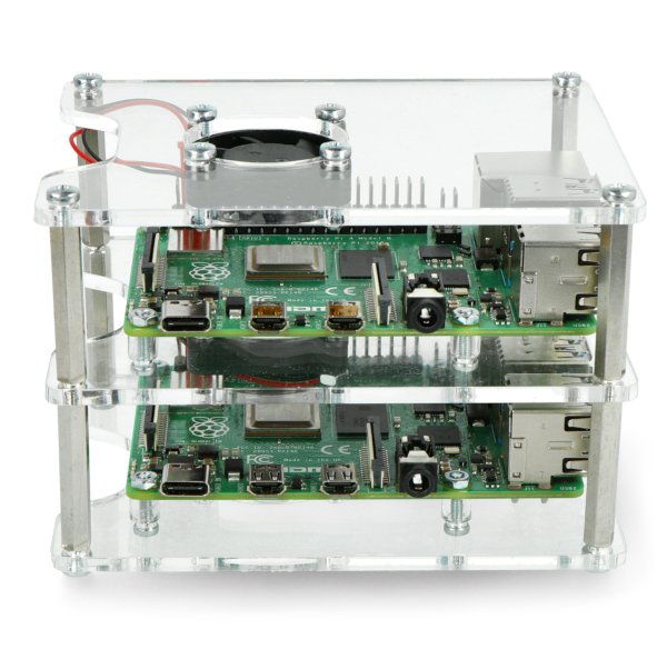 Gehäuse für zwei Raspberry Pi 4B / 3B+ / 3B / 2B - mit zwei Lüftern - offen V2 transparent
