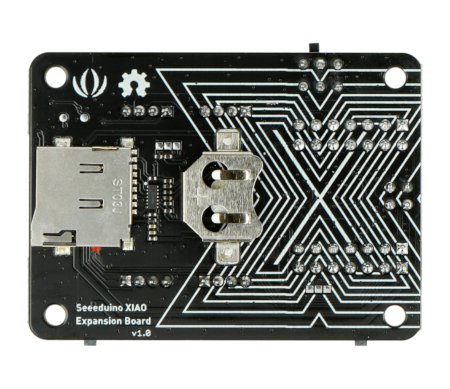 Steckplätze für eine microSD-Karte und eine CR1220-Batterie befinden sich auf der Rückseite der Platine.