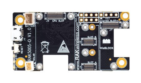 Die Basisplatte des WisBlock Base Board mit zwei Signalisierungs-LEDs.