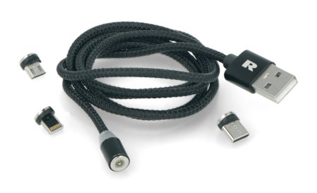 Rebel 3in1 Magnetkabel USB Typ A, MicroUSB, USB Typ C, Lightning - Schwarz, Material Geflecht - 1m