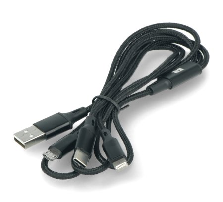 Rebel 3in1 USB Typ A Kabel, microUSB, USB Typ C, Lightning - Schwarz, Textilgeflecht - 1m