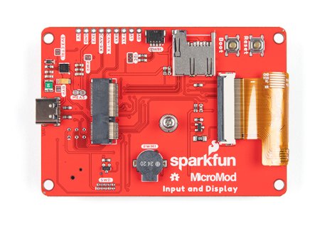 SparkFun MicroMod und Display-Trägerplatine mit USB Typ-C, M.2 MicroMod-Anschlüssen und einem Steckplatz für eine microSD-Speicherkarte.