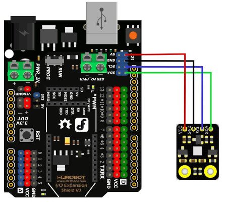 Ein beispielhaftes Diagramm der Sensorverbindung mit dem DFRduino-Board, dem Äquivalent von Arduino.