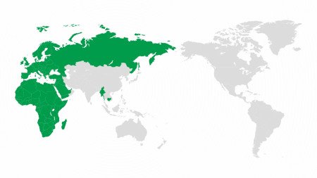 Unterstützte Regionen sind grün markiert.