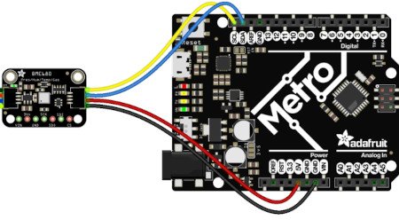Anschlussplan des Sensors mit dem Metro-Board - das ist das Äquivalent von Arduino. Das Metro-Board ist nicht Bestandteil des Sets, es kann separat in unserem Shop erworben werden.