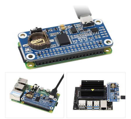 Ein Beispiel für die Verbindung der Abschirmung mit den separat erhältlichen Raspberry Pi- und Jetson Nano-Modulen.