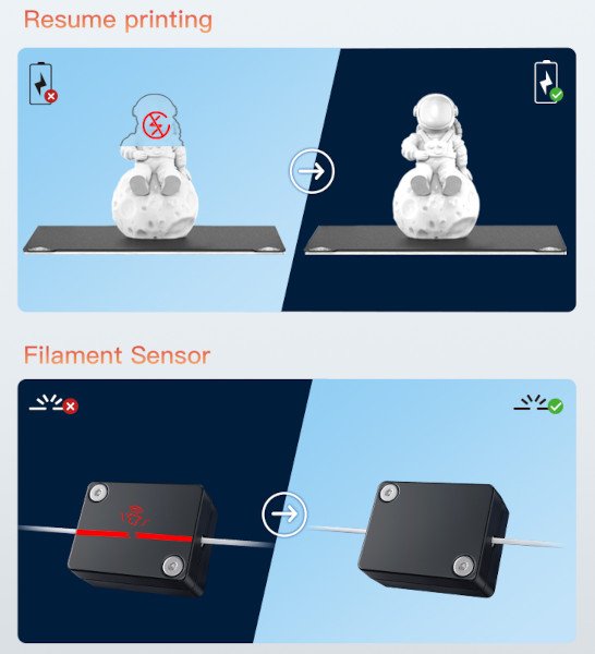 Filamnet-Sensor und Druckfortsetzungsfunktion