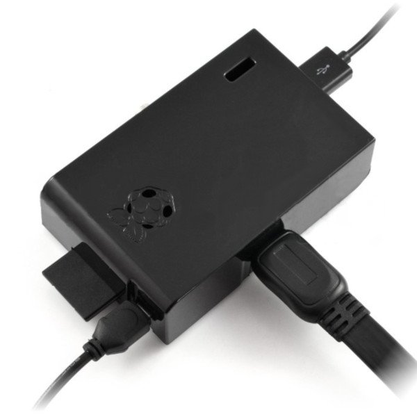 HDMI-Blow-Kabel, das mit dem Gehäuse des Raspberry Pi verbunden ist