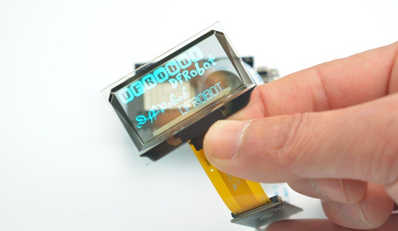 Transparenter OLED-Bildschirm mit blauen Zeichen