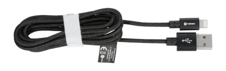 Natec USB A - Lightning Kabel für iPhone / iPad / iPod (MFI) - schwarz, Textilgeflecht - 1,5m