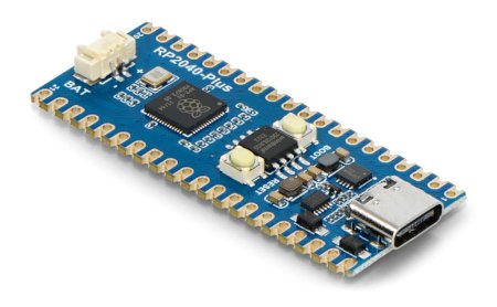 RP2040-Plus - ein Board mit dem RP2040-Mikrocontroller und zusätzlichem 16-MB-Flash-Speicher.