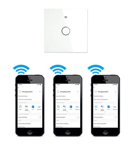 Tuya - inteligentny włącznik ścienny dotykowy - WiFi/Bluetooth - 1-kanałowy bez N - Moes WRS-EU1-L-WH-MS