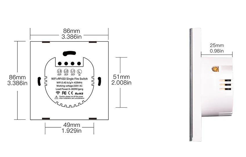 Tuya - inteligentny włącznik ścienny dotykowy - WiFi/Bluetooth - 1-kanałowy bez N - Moes WRS-EU1-L-WH-MS