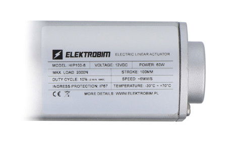 Siłownik elektryczny HIP 2000 N 6 mm/s 12 V - wysuw 10 cm