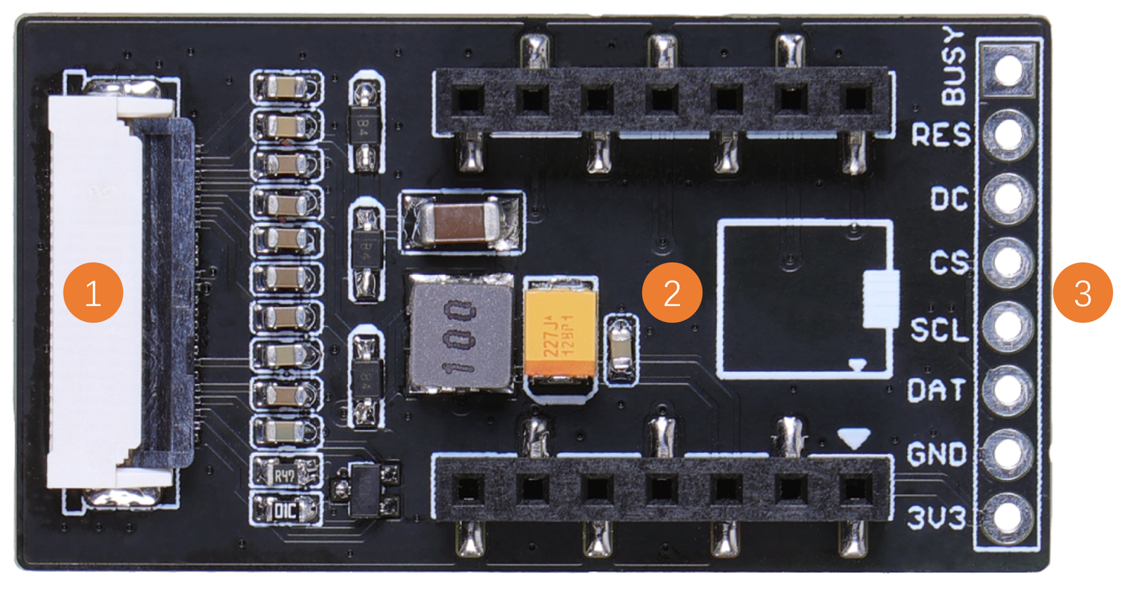 Rozmieszczenie elementów na płytce  ePaper Breakout Board