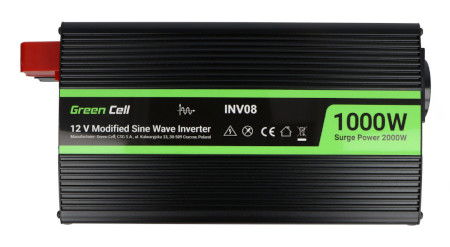 Przetwornica DC/AC step-up Green Cell 12 V DC / 230 V AC 1000 W / 2000 W - z modyfikowaną sinusoidą - samochodowa