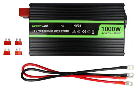 Przetwornica DC/AC step-up Green Cell 12 V DC / 230 V AC 1000 W / 2000 W - z modyfikowaną sinusoidą - samochodowa