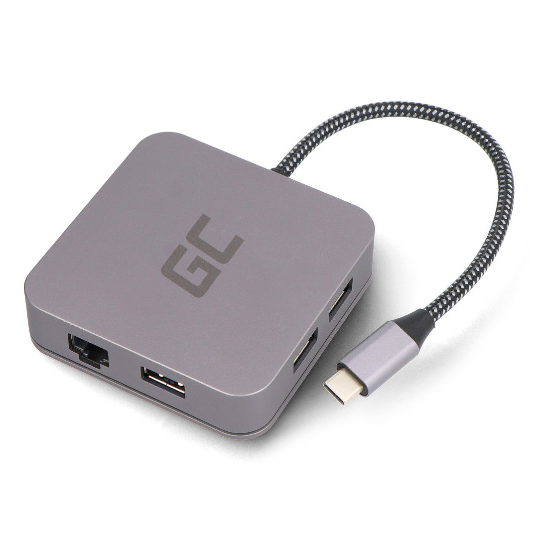 Adapter GC HUB2 6w1 - USB typu C - 3 x USB 3.0 / HDMI / Ethernet / USB typu C - PD 87 W - Green Cell AK61