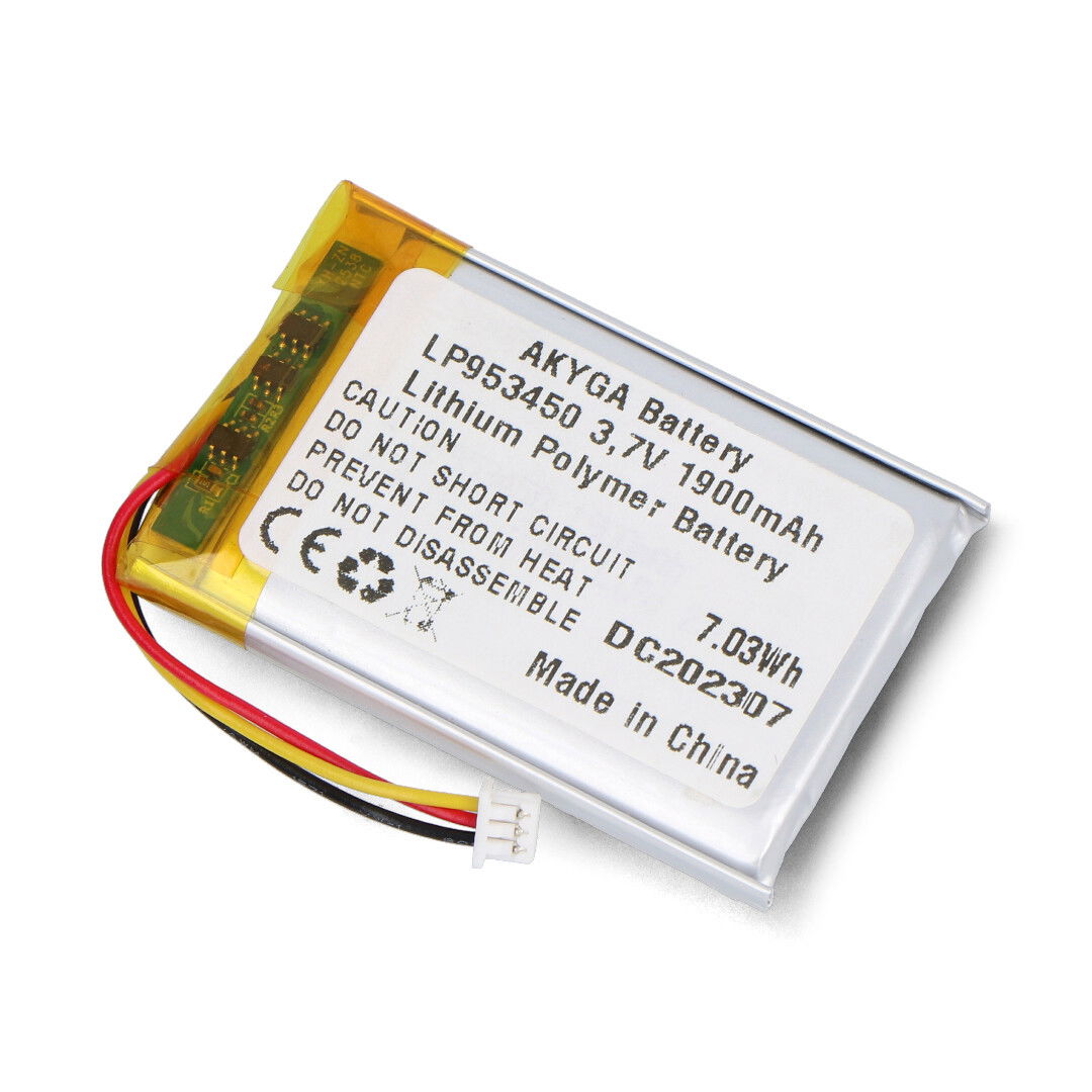 Akumulator Li-Pol Akyga 1900 mAh 1S 3,7 V - złącze 3-pin JST - 50 x 34 x 5,5 mm