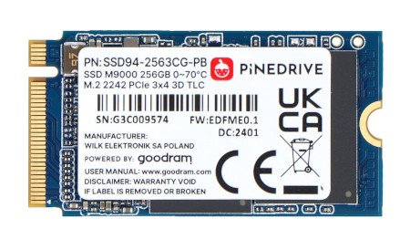 Pinedrive - dysk SSD NVMe M.2 2242 - 256 GB - do HatDrive! Pineberry Pi
