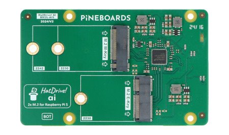 Pineboards HatDrive! AI - adapter NVMe 2230, 2242 + Coral Edge TPU PCIe M.2 E-key do Raspberry Pi 5