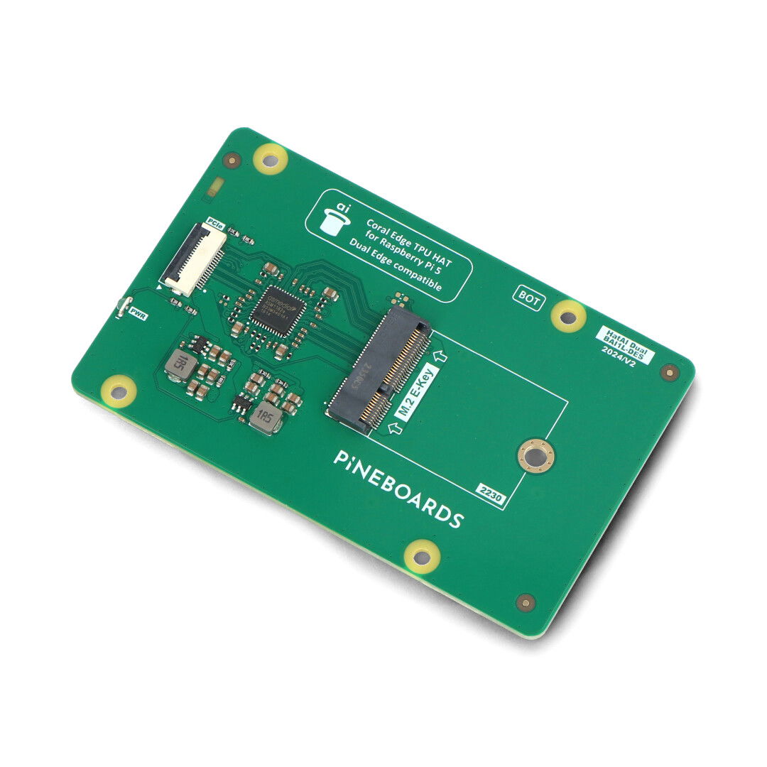 Pineboards Hat AI! Dual - adapter Google Coral Dual Edge TPU PCIe M.2 E-key do Raspberry Pi 5