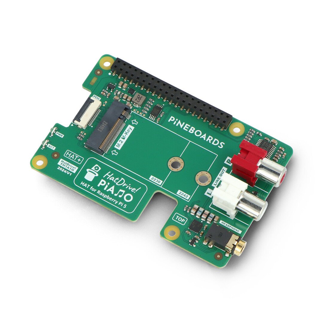 Pineboards HatDrive! Piano - adapter NVMe 2230, 2242 + RCA + Jack 3,5 mm do Raspberry Pi 5