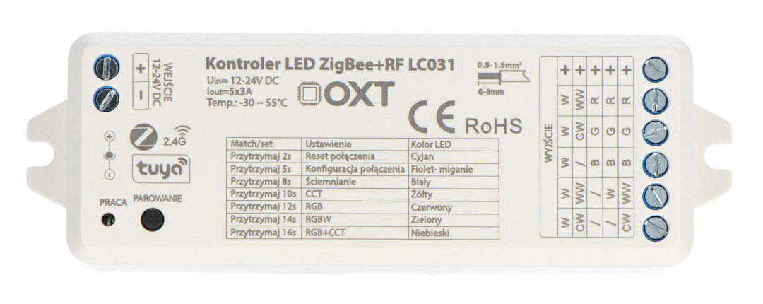 Tuya - sterownik taśm i pasków LED RGBW + CCT 5w1 - ZigBee / RF SD - aplikacja Android / iOS - OXT LC031