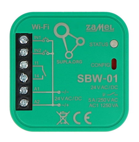 Zamel Supla SBW-01 - 1-kanałowy dwukierunkowy sterownik bramy 24 V WiFi - aplikacja Android / iOS