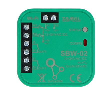 Zamel Supla SBW-02 - 2-kanałowy dwukierunkowy sterownik bramy 12 V / 24 V WiFi - aplikacja Android / iOS