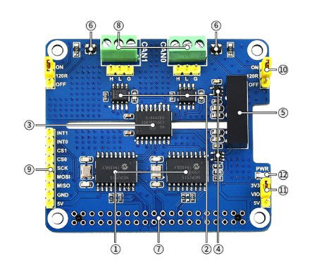 CAN Expansion HAT - 2-kanałowa izolowana nakładka CAN do Raspberry Pi - MCP2515 + SN65HVD230 - Waveshare 17912