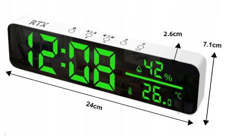 Tuya - duży zegar LED z czujnikiem temperatury i wilgotności WiFi - RTX WTHS6