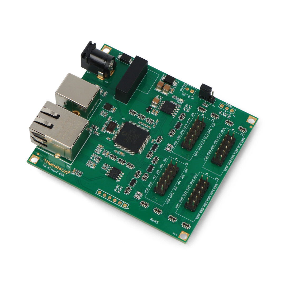 Numato Lab - 32-kanałowy moduł Ethernet GPIO z wejściami analogowymi - złącza na górze - NLETHGC032-HT