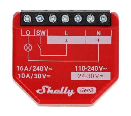 Shelly 1PM Gen3 - 1x Relais AC 110 - 240 V, DC 24 - 30 V, WiFi / Bluetooth 16 A - Energiemessung - Android / iOS App