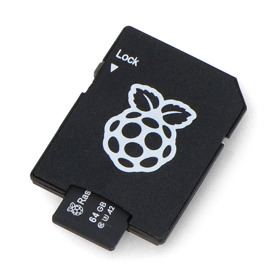 Karta pamięci Raspberry microSD 64 GB 100 MB/s klasa A2 z systemem Raspberry Pi OS - z adapterem oraz etui w zestawie