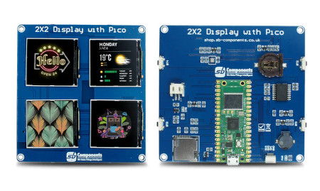 Moduł 4 kwadratowych wyświetlaczy IPS TFT 1,54'' 240 x 240 px - Raspberry Pi Pico W, RTC, BME280 - SB Components SKU30293