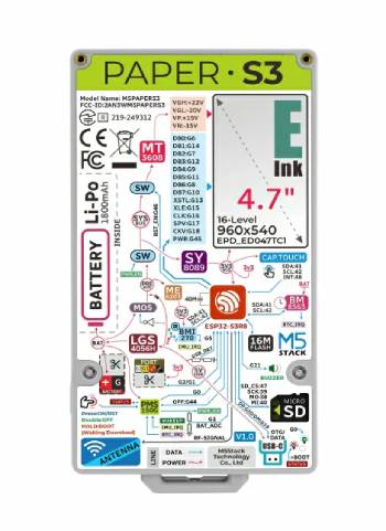 M5PaperS3 - moduł deweloperski z wyświetlaczem e-Ink 4,7'' 960 x 540 px - ESP32-S3 - M5Stack C139