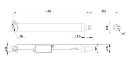 Siłownik tubowy TLA-1 500 N 7 mm/s 12 V z wyłącznikiem przeciążeniowym - wysuw 30 cm