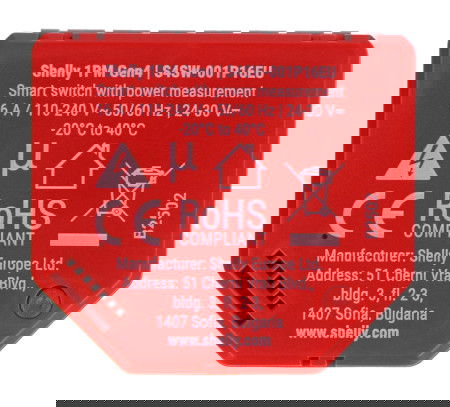 Shelly 1PM Gen4 - 1x przekaźnik AC 110 - 240 V, DC 24 - 30 V, WiFi / Bluetooth / ZigBee / Matter 16 A - pomiar energii - aplikacja Android / iOS