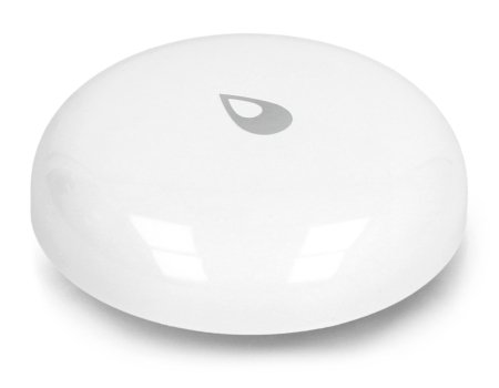Der weiße und runde Sensor liegt auf einem weißen Hintergrund.