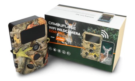 WildcameraXL Kamerafalle auf weißem Hintergrund mit einer Box.