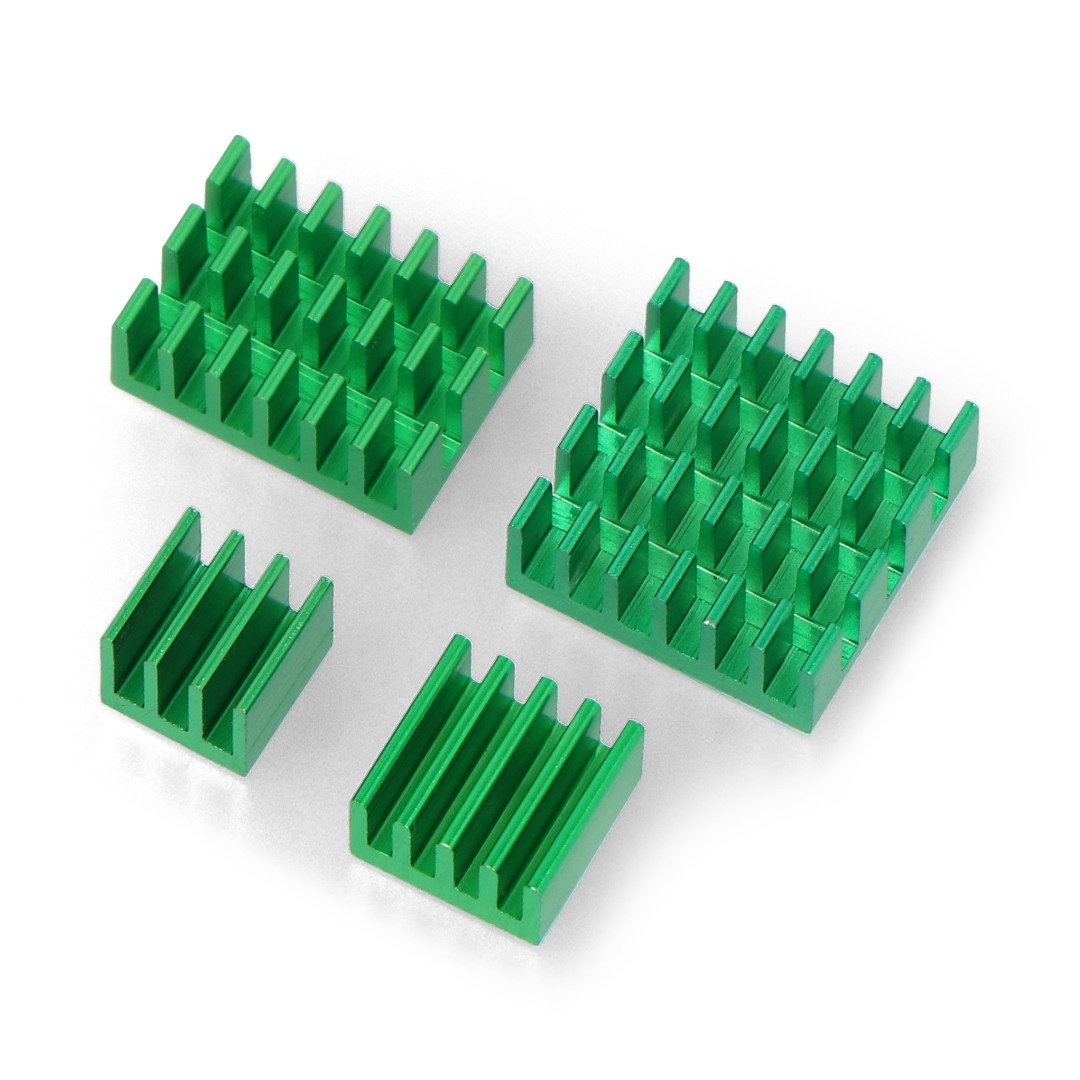 Raspberry Pi 4 Kühlkörper-Set - grün mit Wärmeleitband - 4 Stück.