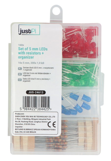 5-mm-LED-Dioden-Set – justPi – 160 Stück mit Widerständen + Organizer