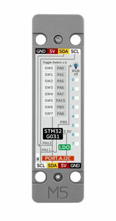 ByteSwitch - 8 przełączników + 9 diod WS2812C RGB - STM32G031 - moduł rozszerzeń Unit - M5Stack U191