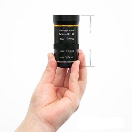 Obiektyw zmiennoogniskowy 8 - 50 mm C-Mount F1.4 do kamery HQ Raspberry Pi + adapter C-CS - ArduCam LN057