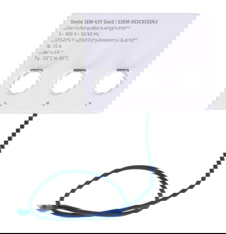 Shelly 3EM-63T Gen3 - jedno / trójfazowy miernik energii WiFi / Bluetooth - płaski zacisk