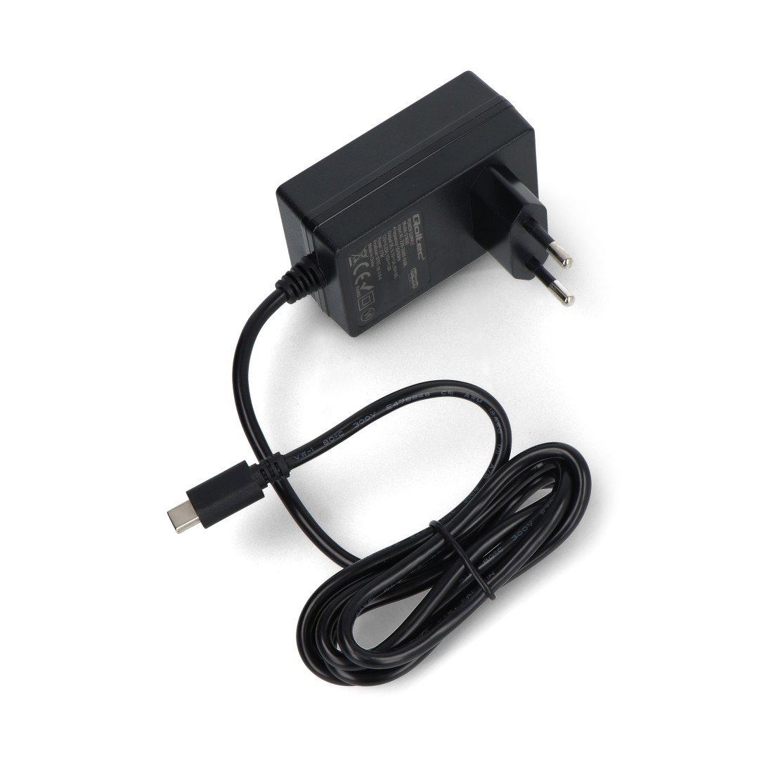 Qoltec Super Quick PD Netzteil – USB-C 27W 5,1V/5A für Raspberry Pi 5 – Schwarz